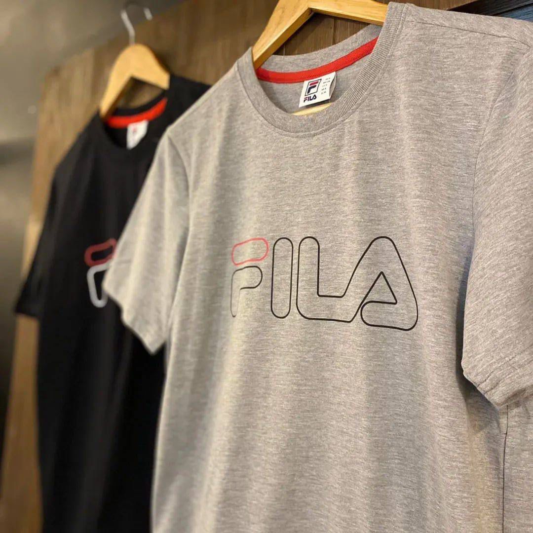 Camiseta Fila Letter Outline Masculina - Branco+Preto