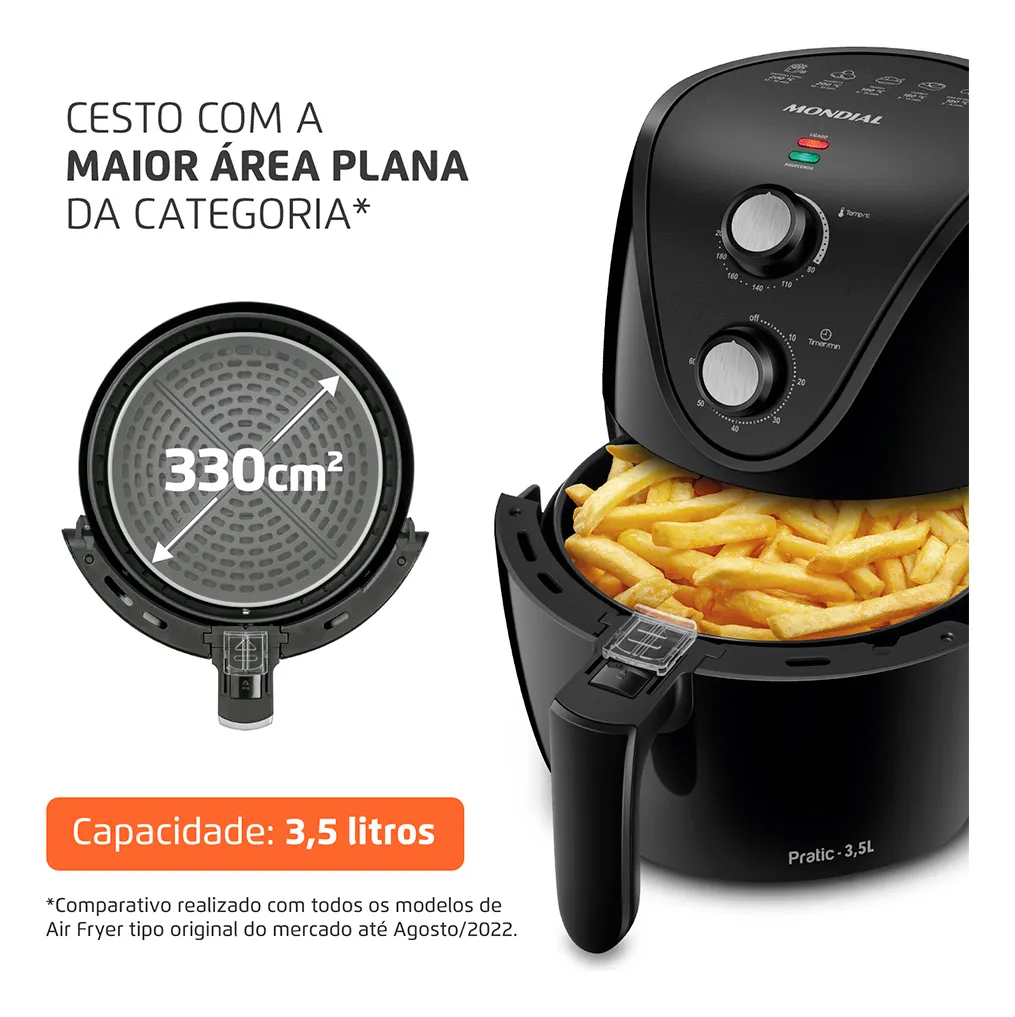 Fritadeira De Ar Af-35-bf Air Fryer 3,5l Preta Mondial