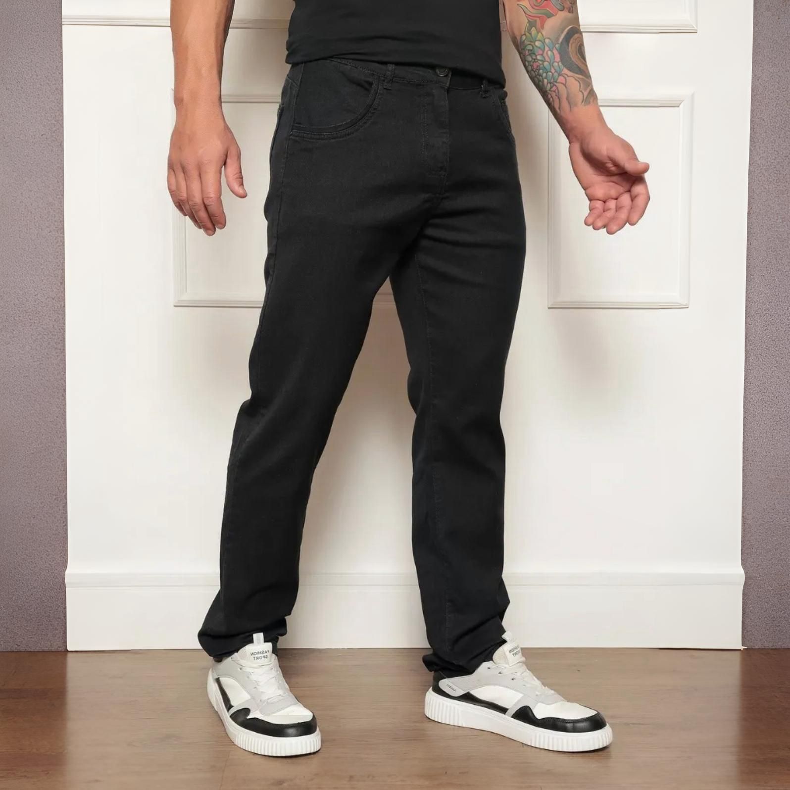 Calça Jeans Masculina Preta Corte Reto Tradicional Premium