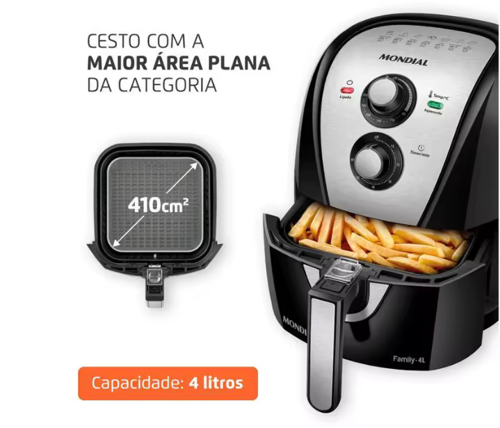 Fritadeira Elétrica sem Óleo/Air Fryer Mondial Family AFN-40-BI Preto 4L com Timer - 110V