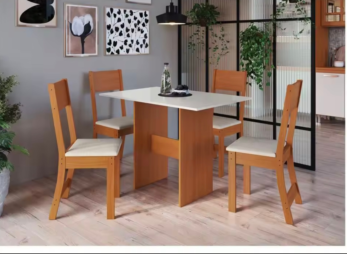 Mesa de Jantar 4 Cadeiras Retangular Freijo e Off White Indekes Luiza