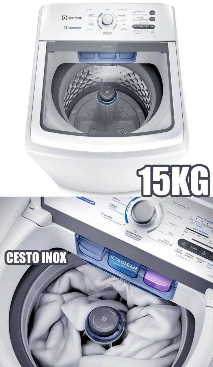 Máquina de Lavar Electrolux 15kg Branca Essential Care com Cesto Inox e Jet&Clean (LED15)