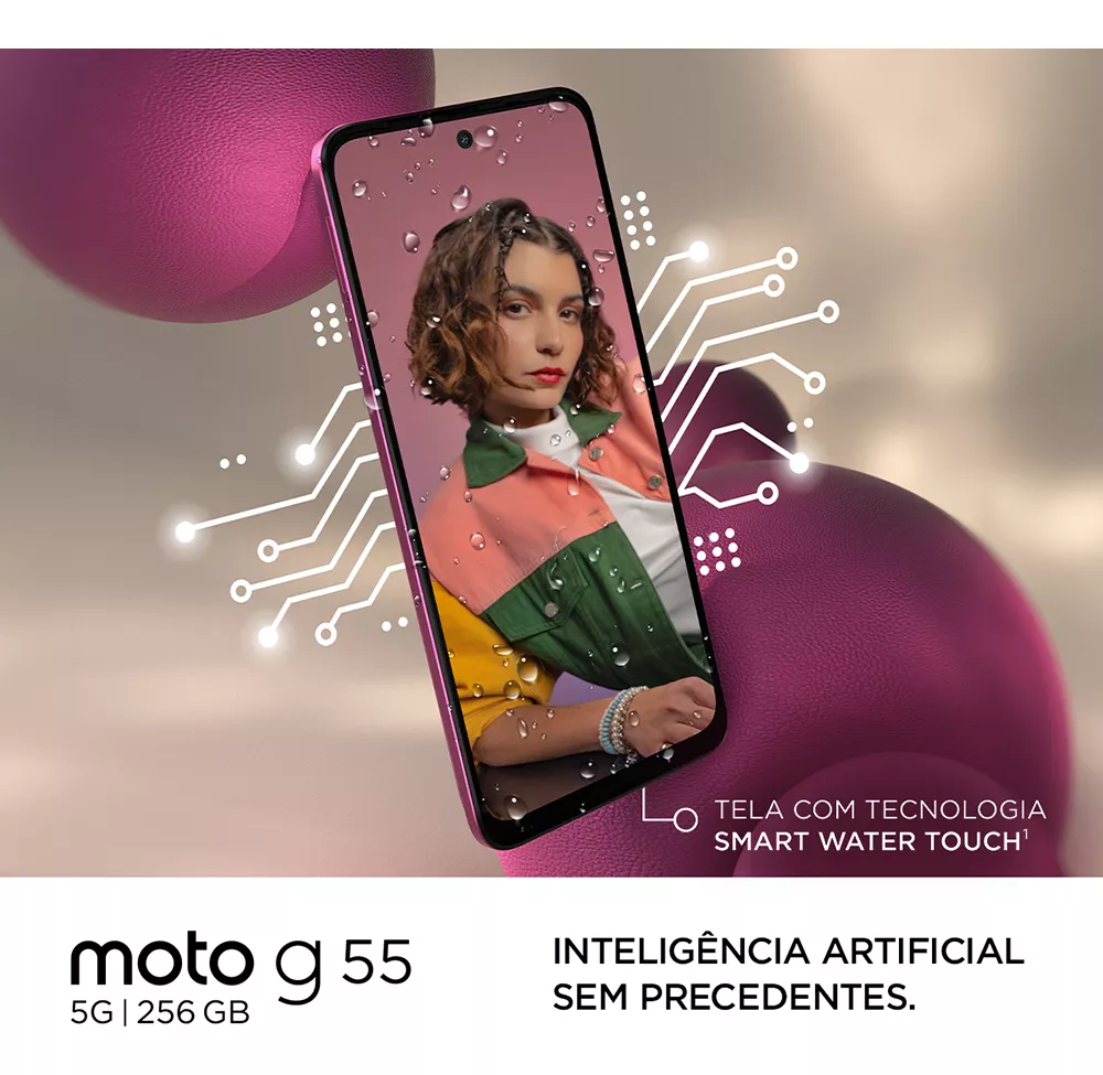 Smartphone Motorola Moto G55 5g - 256gb 16gb Ram Boost E Camera 50mp Com Ai Nfc Tela 6.5 Com Superbrilho - Rosa