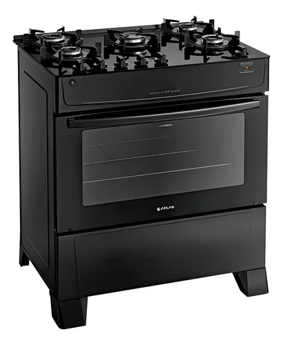 Fogão com 5 Bocas Mônaco Top Glass 5Q a gás/elétrico preto 127V/220V Atlas