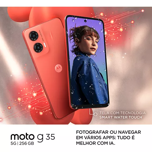 Smartphone Motorola Moto G35 5g - 256gb 12gb (4gb Ram+8gb Ram Boost) E Camera 50mp Com Ai Nfc Tela 6.7 Com Superbrilho - Coral - Vegan Leather