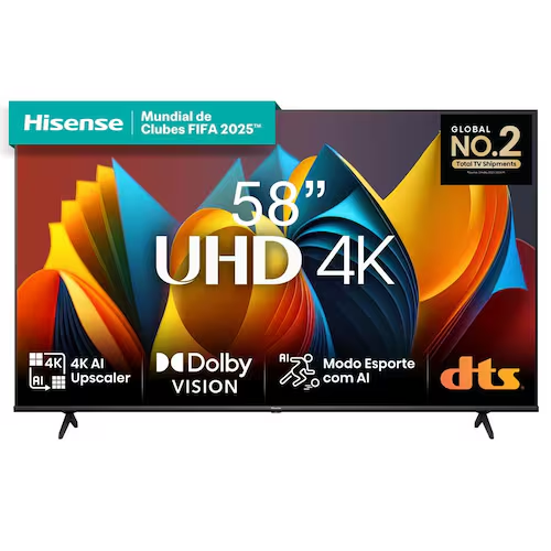 Smart TV 58" Hisense Ultra HD 4K DLED A6K com Sleep timer, entrada HDMI e Wi-Fi - 58A51HSV