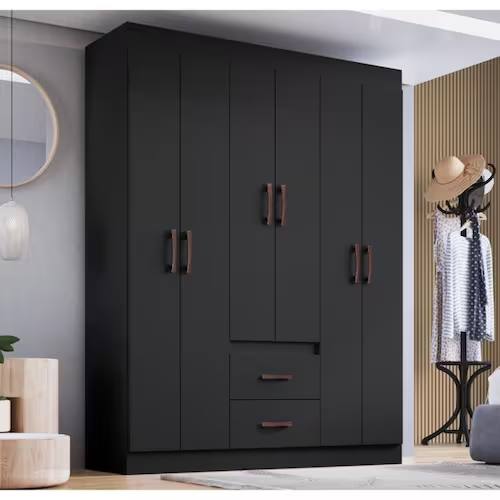 Guarda Roupa Solteiro 6 Portas 2 Gavetas Sidney Doripel - Preto