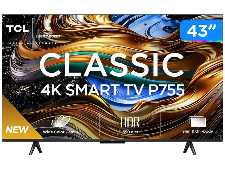 Smart TV 43" 4K UHD LED TCL 43P755 Wi-Fi Bluetooth 3 HDMI 1 USB