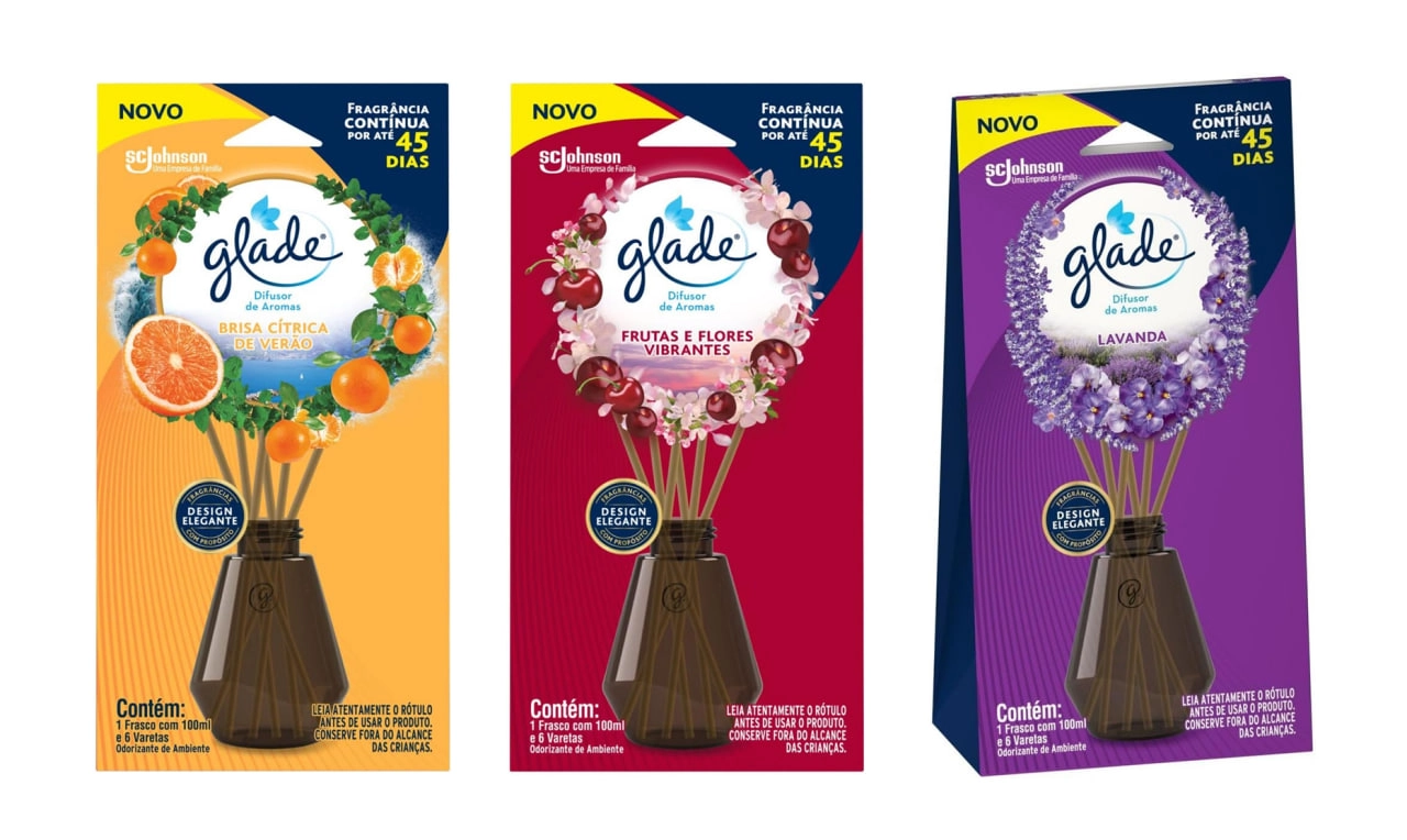 Glade Aromatizador de Ambiente, Difusor Aroma Frutas e Flores Vibrantes, 100ml e 6 Varetas