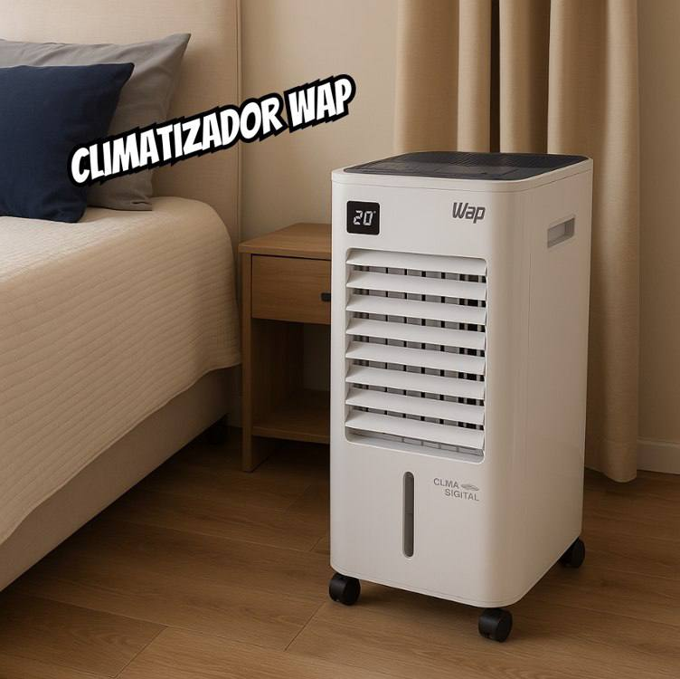 WAP Climatizador de Ar Torre CONTROL DIGITAL 3 em 1 - Climatiza, Umidifica e Ventila, Painel Touch, Controle Remoto e Blocos para Congelamento 220V