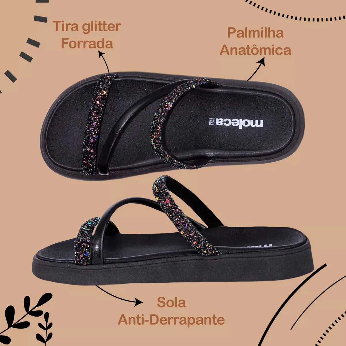 Sandalia Papete Moleca Feminina Tiras Strass Macia Original