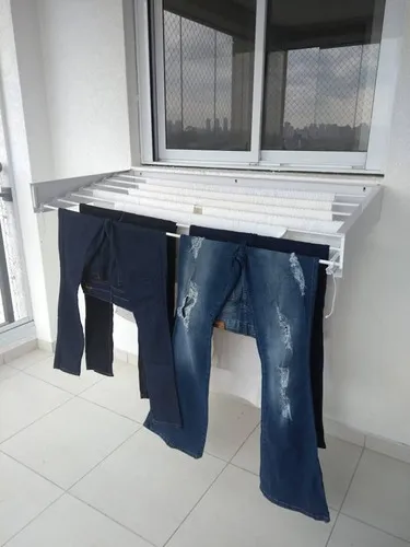 Varal Magico 7 Varetas 120cm Aluminio - Dobravel Branco
