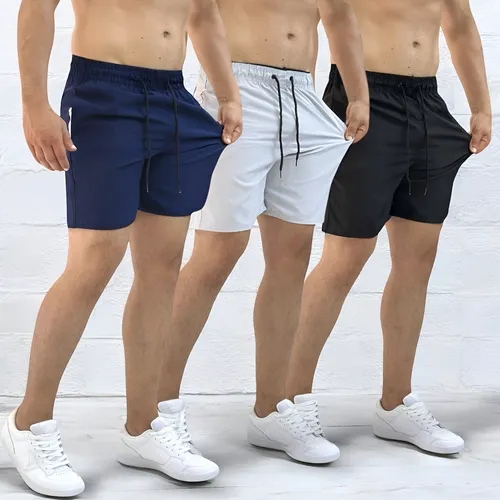 Kit 3 Short Masculino Academia Praia Tactel C Lycra Bermuda