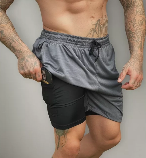 Bermuda 2 Em 1 Short Duplo Masculino Academia Treino Corrida