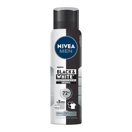 NIVEA MEN Desodorante Masculino Antitranspirante Aerossol Black & White Invisible Original 150ml - Protege por 72h e evita manchas nas roupas