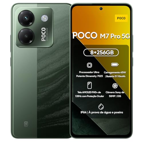 Xiaomi Smartphone POCO M7 Pro 5G 256GB | 8GB/12GB RAM | Processador Ultra Potente Dimensity 7025 | Tela AMOLED FHD+ 120Hz com Proteção Ocular | Bateria 5110mAh com 45W Turbo Charge