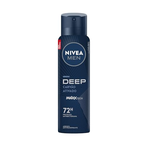 NIVEA MEN Antitranspirante Aerossol Deep Carvão Ativado MaxxTech 150 ml - 72H de proteção antitranspirante com ação antibacteriana.