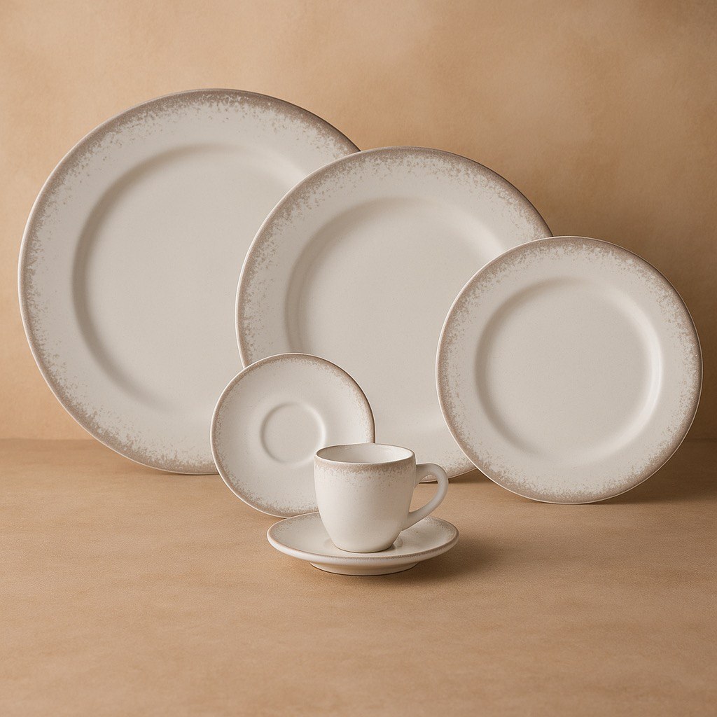 Serviço de Jantar e Café 30 Peças em Porcelana, Decoração Névoa Cinza, Porcelana Schmidt