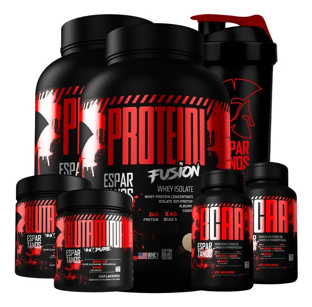 Combo Duplo Whey Fusion + 2x Bcaa + 2x Glutamina + Shaker